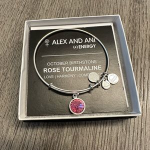 Alex & Ani Rose Tourmaline October Birthstone Charm Bracelet - Silver - In Box
